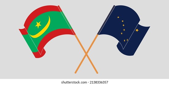 Crossed flags of Mauritania and the State of Alaska. Official colors. Correct proportion. Vector illustration
