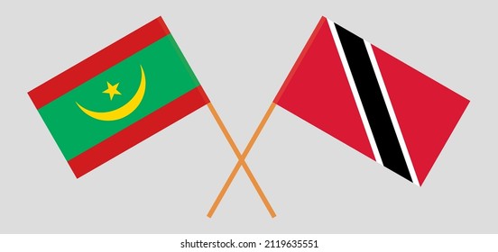 Crossed flags of Mauritania and Trinidad and Tobago. Official colors. Correct proportion. Vector illustration
