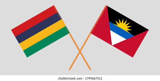 Crossed flags of Mauritius and Antigua and Barbuda