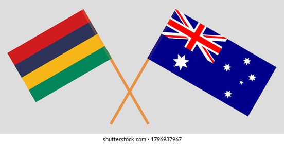 Crossed flags of Mauritius and Australia