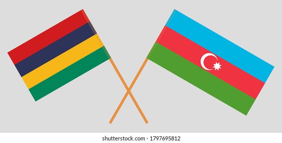 Crossed flags of Mauritius and Azerbaijan. Official colors. Correct proportion. Vector illustration
