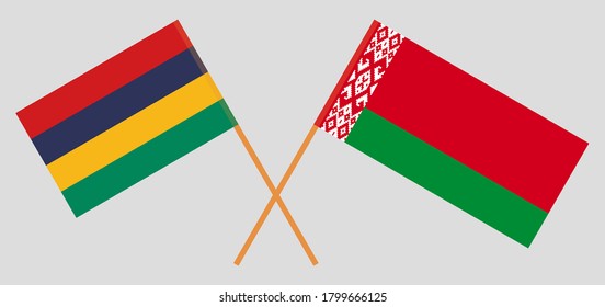 Crossed flags of Mauritius and Belarus