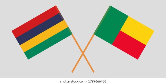 Crossed flags of Mauritius and Benin