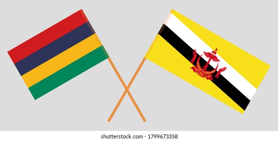 Crossed flags of Mauritius and Brunei