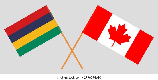 Crossed flags of Mauritius and Canada