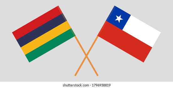 Crossed flags of Mauritius and Chile