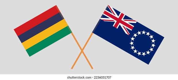 Crossed flags of Mauritius and Cook Islands. Official colors. Correct proportion. Vector illustration
