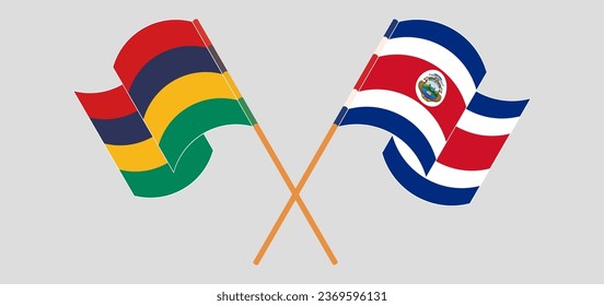 Crossed flags of Mauritius and Costa Rica. Official colors. Correct proportion. Vector illustration
