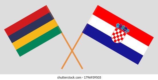 Crossed flags of Mauritius and Croatia. Official colors