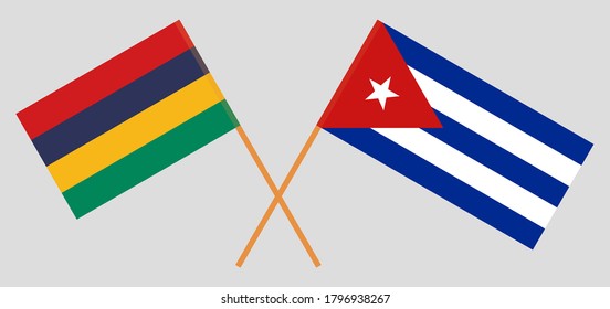 Crossed flags of Mauritius and Cuba