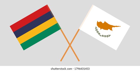 Gekreuzte Flaggen von Mauritius und Zypern. Offizielle Farben. Richtiger Anteil. Vektorgrafik
