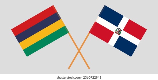 Crossed flags of Mauritius and Dominican Republic. Official colors. Correct proportion. Vector illustration
