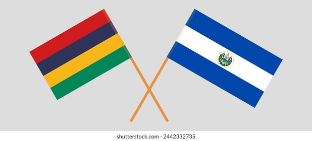 Crossed flags of Mauritius and El Salvador. Official colors. Correct proportion. Vector illustration
