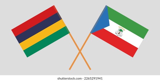 Banderas cruzadas de Mauricio y Guinea Ecuatorial. Colores oficiales. Proporción correcta. Ilustración del vector
