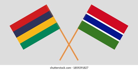 Crossed flags of Mauritius and the Gambia