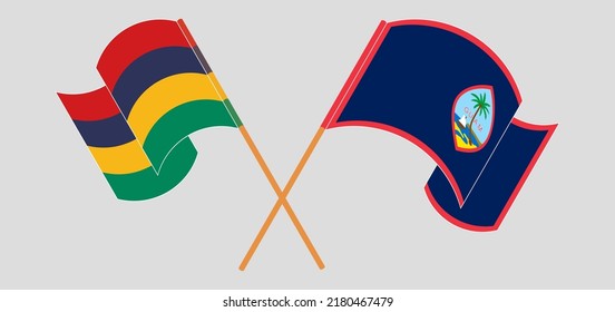 Crossed flags of Mauritius and Guam. Official colors. Correct proportion. Vector illustration
