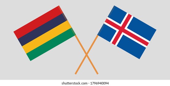 Banderas cruzadas de Mauricio e Islandia
