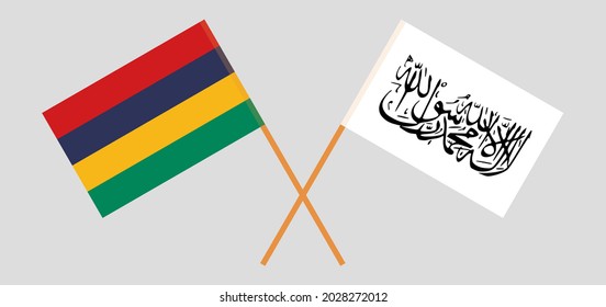 Crossed flags of Mauritius and Islamic Emirate of Afghanistan. Official colors. Correct proportion