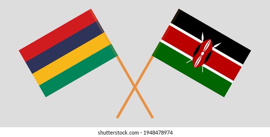 Crossed flags of Mauritius and Kenya. Official colors. Correct proportion