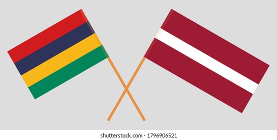 Crossed flags of Mauritius and Latvia