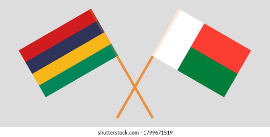 Crossed flags of Mauritius and Madagascar