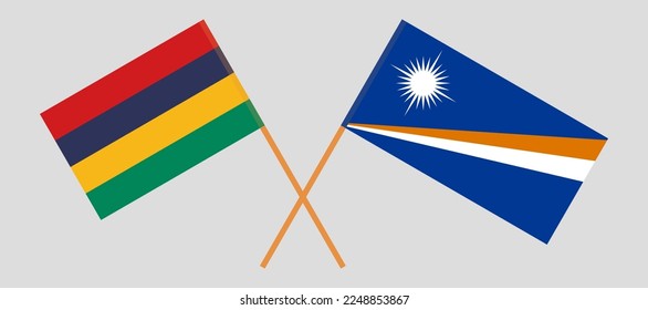 Banderas cruzadas de Mauricio y las Islas Marshall. Colores oficiales. Proporción correcta. Ilustración del vector
