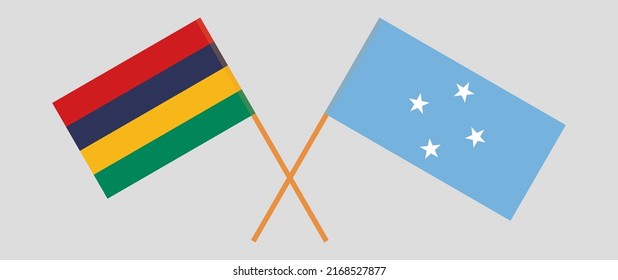 Crossed flags of Mauritius and Micronesia. Official colors. Correct proportion. Vector illustration
