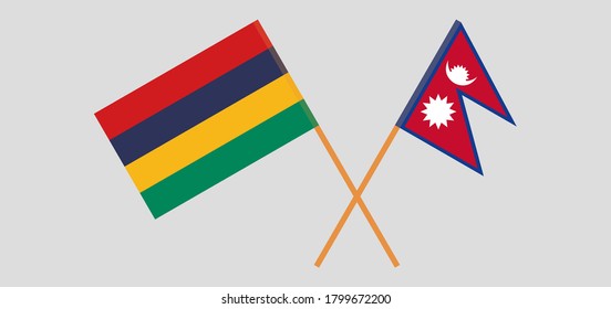 Crossed flags of Mauritius and Nepal