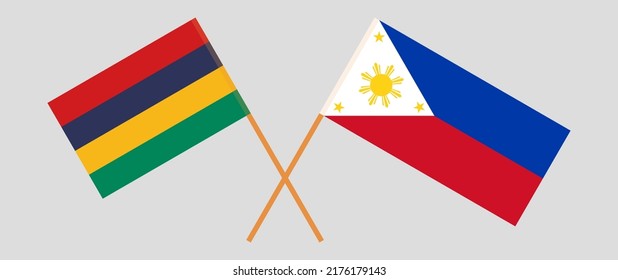 Crossed flags of Mauritius and the Philippines. Official colors. Correct proportion. Vector illustration
