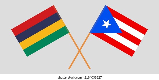 Banderas cruzadas de Mauricio y Puerto Rico. Colores oficiales. Proporción correcta. Ilustración del vector
