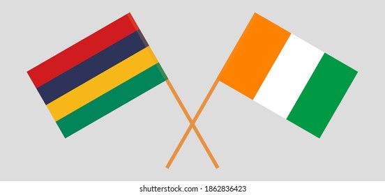  Crossed flags of Mauritius and Republic of Ivory Coast