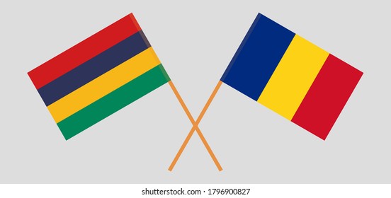 Crossed flags of Mauritius and Romania