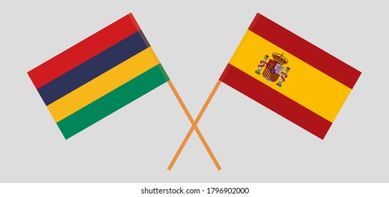 Crossed flags of Mauritius and Spain
