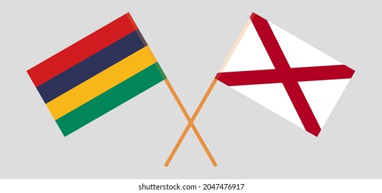 Crossed flags of Mauritius and The State of Alabama. Official colors. Correct proportion