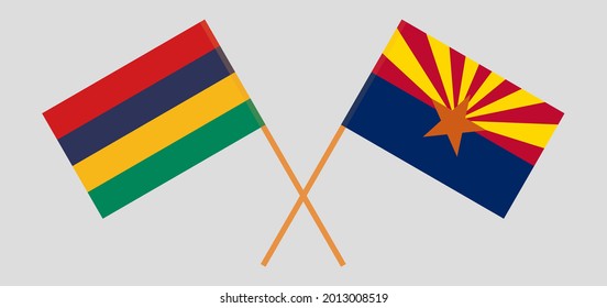 Crossed flags of Mauritius and the State of Arizona. Official colors. Correct proportion