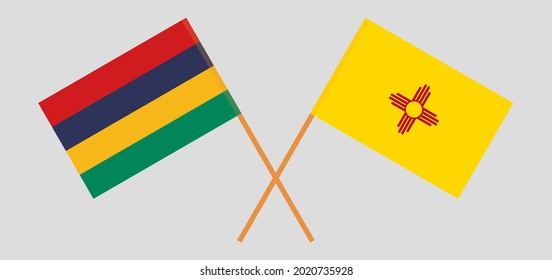 Crossed flags of Mauritius and the State of New Mexico. Official colors. Correct proportion