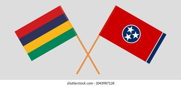Crossed flags of Mauritius and the State of Tennessee. Official colors. Correct proportion