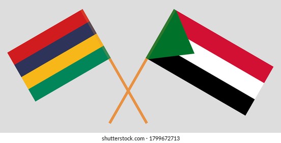 Crossed flags of Mauritius and Sudan