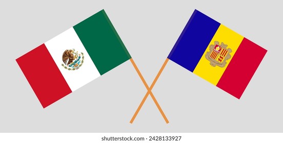 Crossed flags of Mexico and Andorra. Official colors. Correct proportion. Vector illustration
