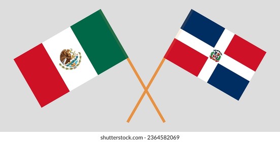 Crossed flags of Mexico and Dominican Republic. Official colors. Correct proportion. Vector illustration
