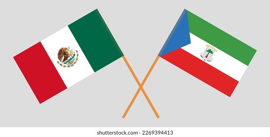 Crossed flags of Mexico and Equatorial Guinea. Official colors. Correct proportion. Vector illustration
