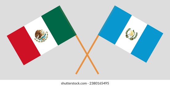 Crossed flags of Mexico and Guatemala. Official colors. Correct proportion. Vector illustration
