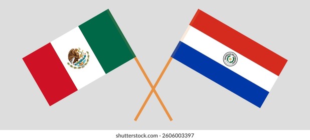 Crossed flags of Mexico and Republic of Paraguay. Official colors. Correct proportion. Vector illustration.
