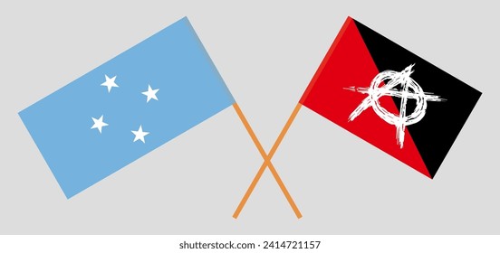 Crossed flags of Micronesia and anarchy. Official colors. Correct proportion. Vector illustration
