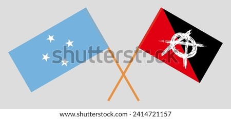Crossed flags of Micronesia and anarchy. Official colors. Correct proportion. Vector illustration
