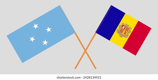 Crossed flags of Micronesia and Andorra. Official colors. Correct proportion. Vector illustration
