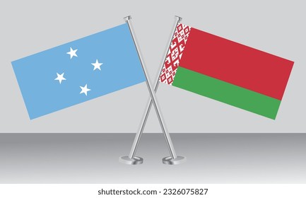 Banderas cruzadas de Micronesia y Bielorrusia. Colores oficiales. Proporción correcta. Diseño de pancartas
