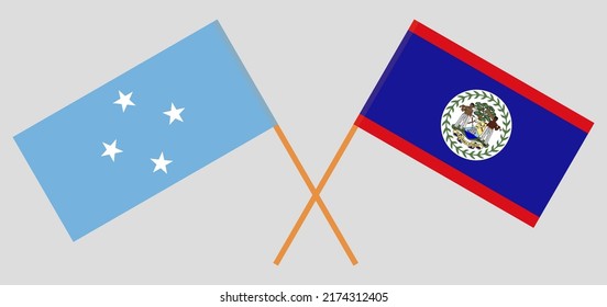 Banderas cruzadas de Micronesia y Belice. Colores oficiales. Proporción correcta. Ilustración del vector