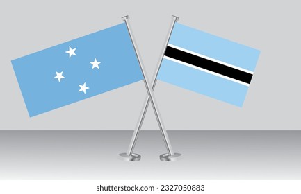 Banderas cruzadas de Micronesia y Botswana. Colores oficiales. Proporción correcta. Diseño de pancartas
