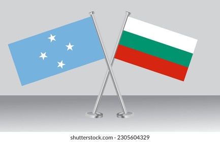 Crossed flags of Micronesia and Bulgaria. Official colors. Correct proportion. Banner design